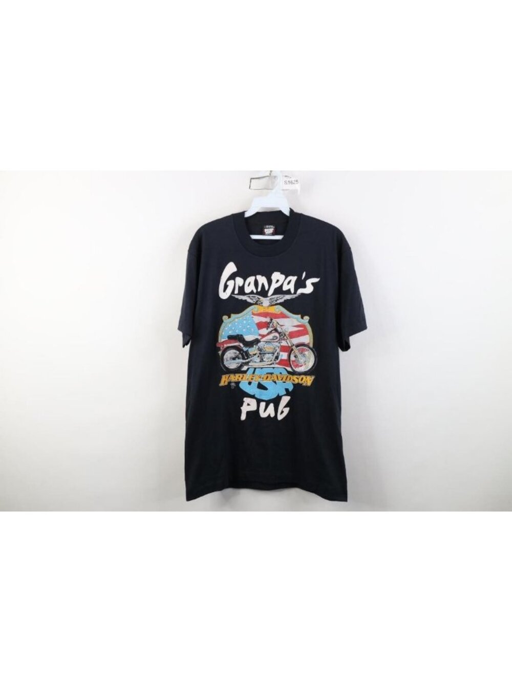 Vtg 80s Harley Davidson Mens Large Spell Out Eagle Flag Motorcycle T-Shirt USA
